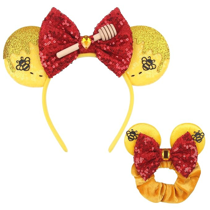 Pooh Ears Headbands, 3 Sets Honey Bee Sequin Minn Ears Scrunchies, Yellow Bear Ears Hair Accessor... | Amazon (US)