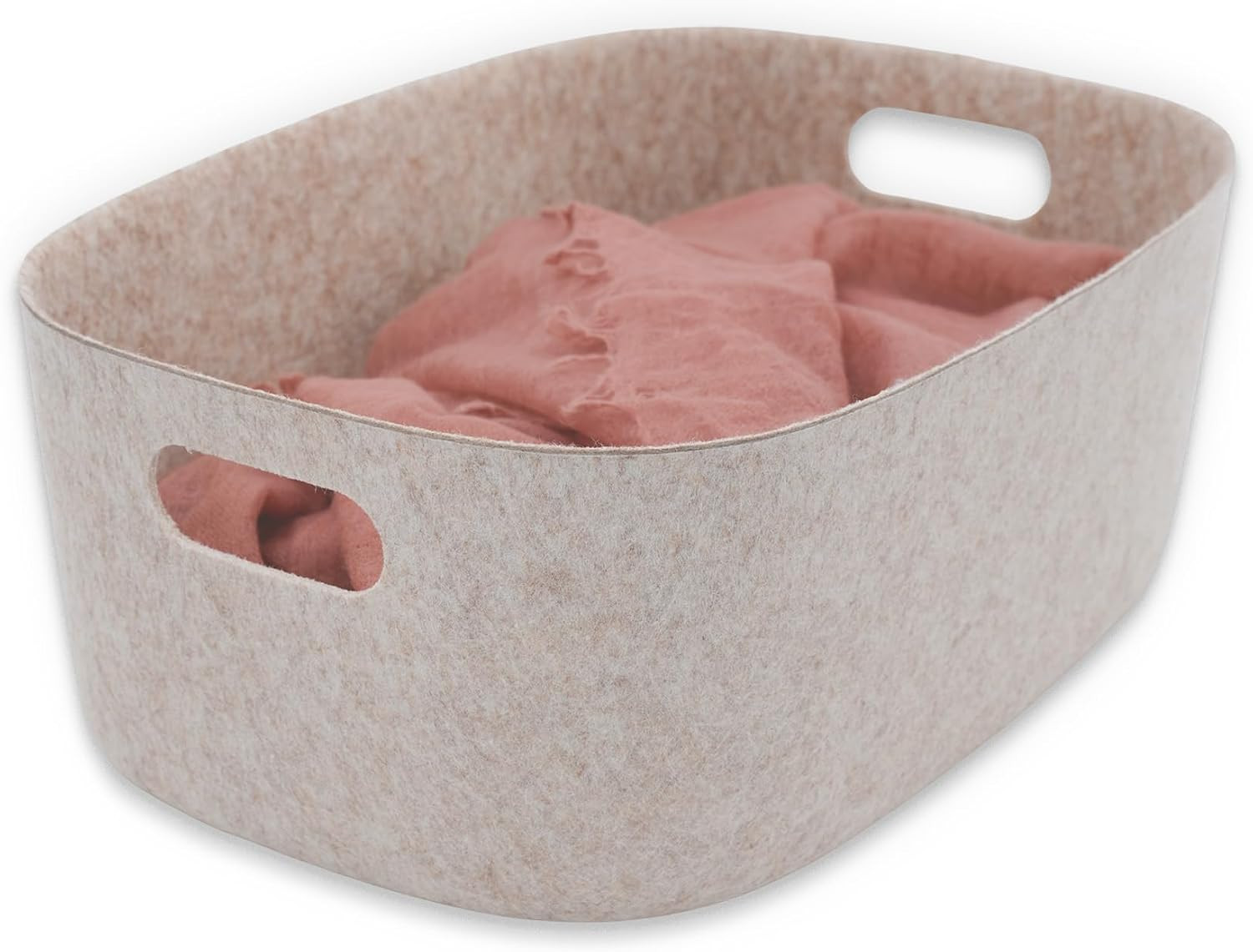 Nordic Felt Storage Bin with Handles Beige Oatmeal Shelf Basket | Amazon (US)