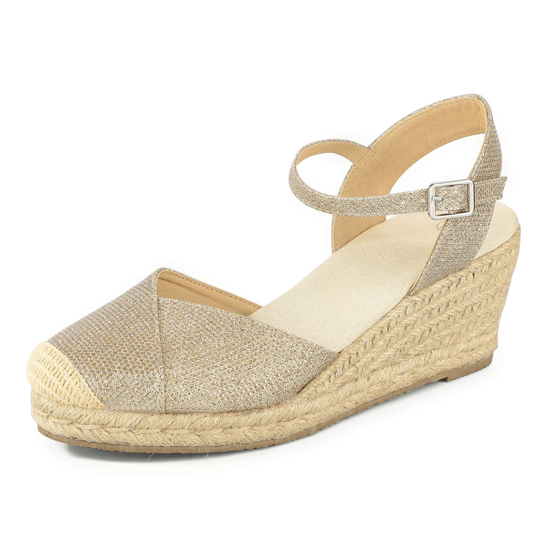 Pennysue Women's Summer Gold Ankle Strap Sandals Ladies Closed Toe Platform Buckle Espadrilles We... | Walmart (US)