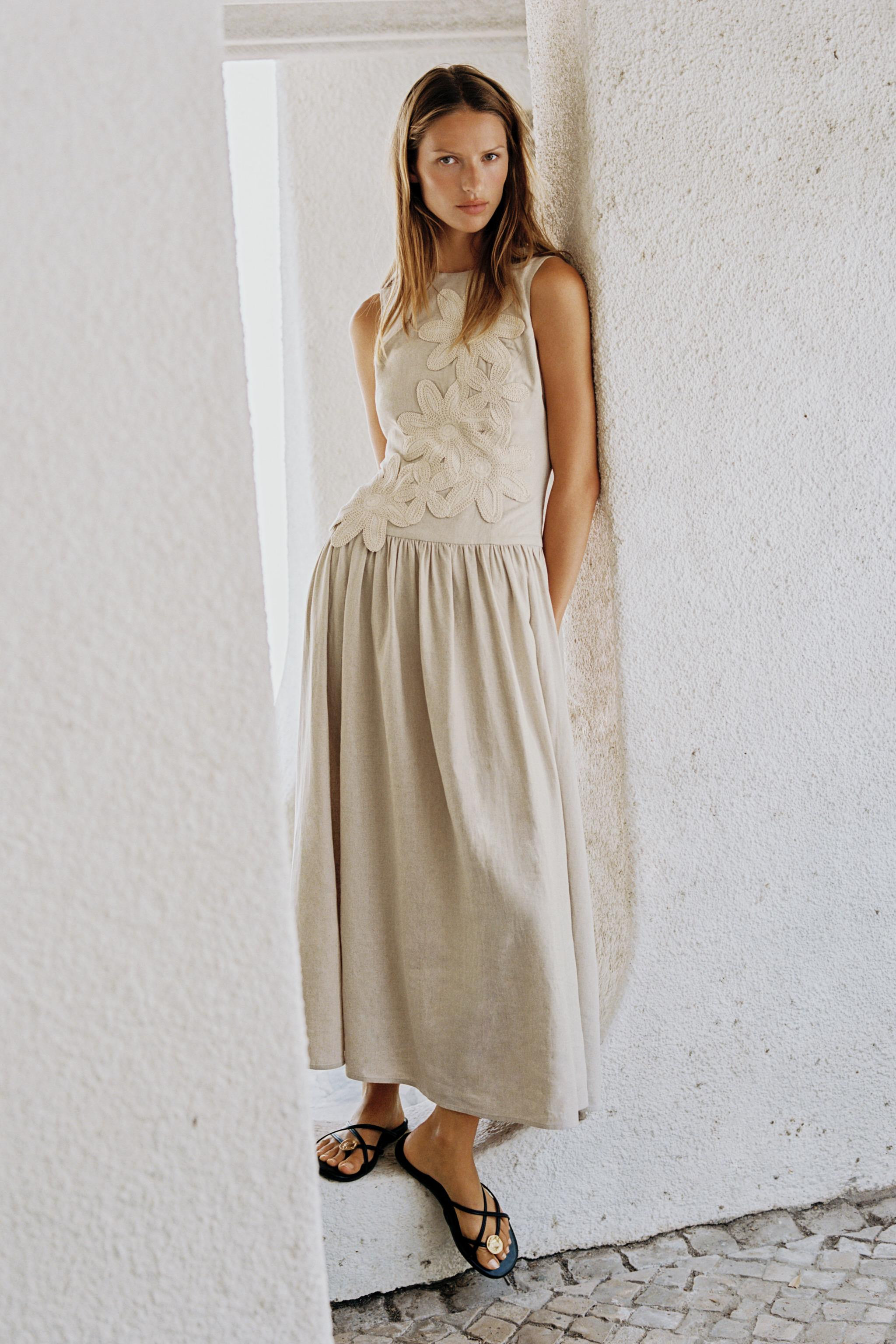LINEN COMBINATION MIDI DRESS | Zara US