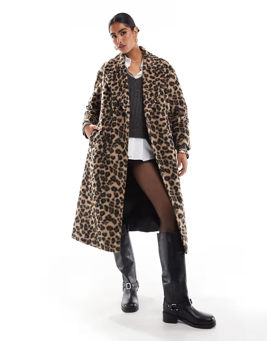 Stradivarius longline coat in leopard-Multi | ASOS (Global)