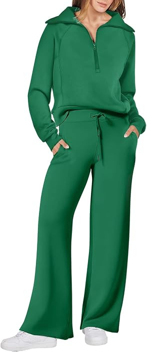 ANRABESS Women\u2019s 2 Piece Outfits Half Zip Sweatshirt & Wide Leg Pants Airport Travel Lounge ... | Amazon (US)