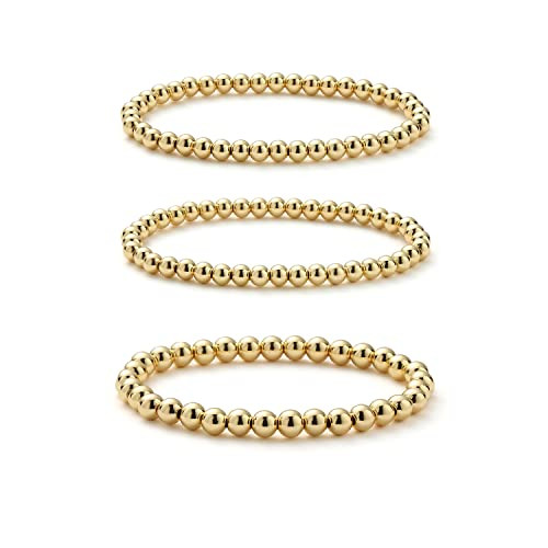 Starain Gold Beaded Bracelets for Women Stackable Elastic Gold Bead Ball Bracelet Set | Amazon (US)