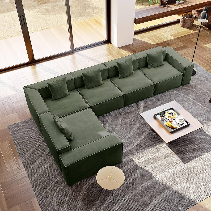 POVISON 143" Modular Sectional Sofa for Living Room Modern Large Sectional Couches Velvet L Shape... | Amazon (US)