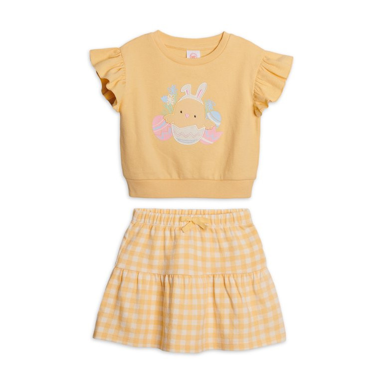 Wonder Nation Toddler Girls Easter Short Sleeve Tee and Skirt Outfit Set, Sizes 2T-5T | Walmart (US)