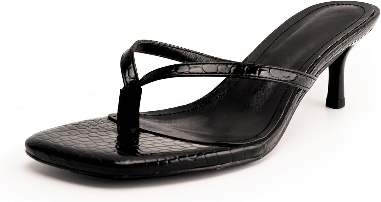 DREAMCIA Square Toe Thong Heeled Sandals Stiletto Slip On Kitten Slingback Flip Flop Heels Slides... | Amazon (US)