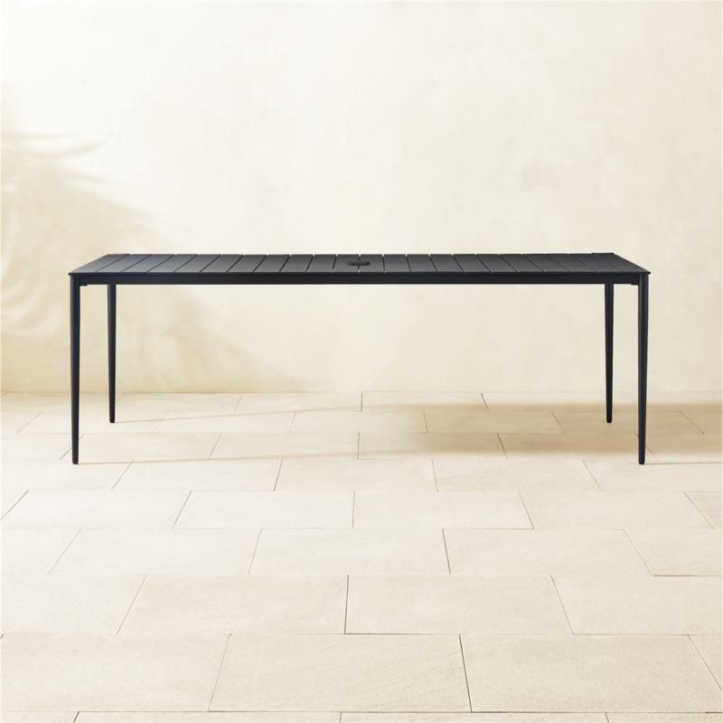 Proux 90" Charcoal Black Metal Outdoor Dining Table + Reviews | CB2 | CB2