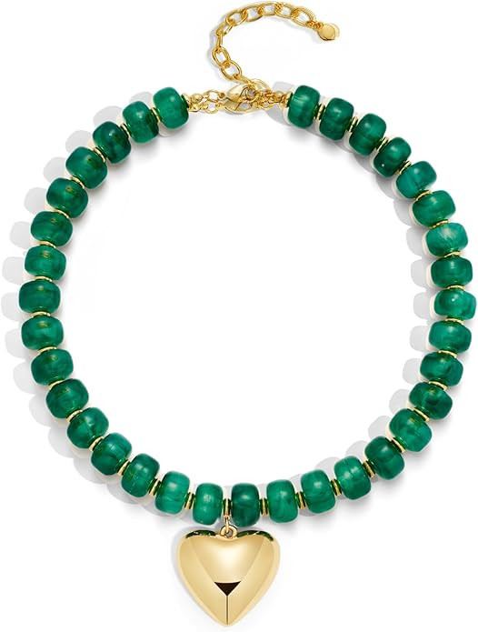 Chunky Beads Necklace for Women Trendy Gold Puffy Heart Choker Necklace Colorful Resin Beaded Hea... | Amazon (US)