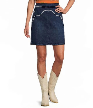 Reba Denim Contrast Piping A-Line Coordianting Skirt | Dillard's | Dillard's