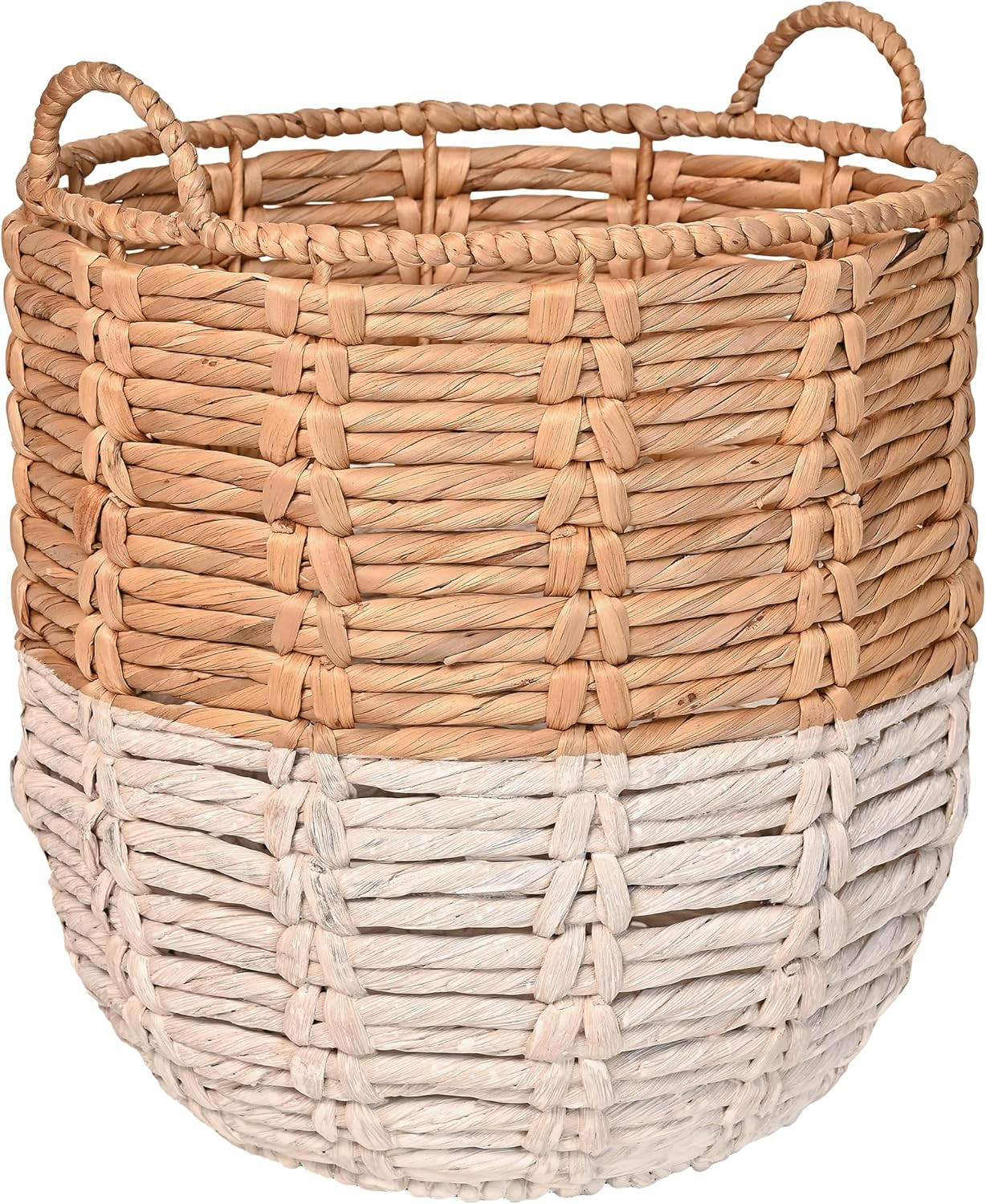 happimess Laurel Hand-Woven Abaca Storage Basket 19", Natural/White | Amazon (US)