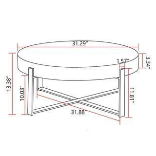 31.29 in. Round Coffee Table, Fir Wood Table Top with Gold Cross Legs Base | The Home Depot