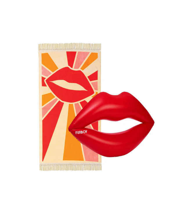 Lip Pool Float + Disco Shag Lip Beach Towel | FUNBOY