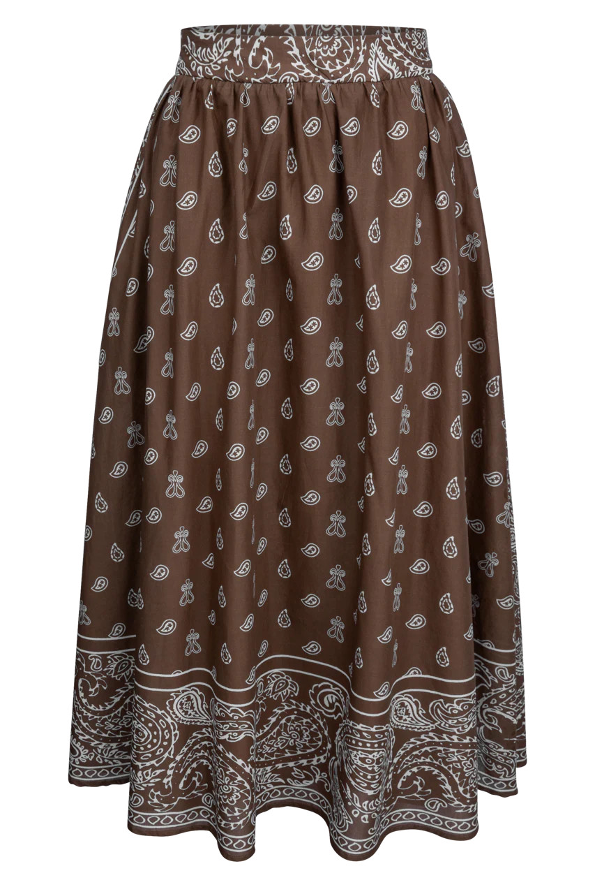 Peace Love Line Western Brown Paisley Midi Skirt | Pinto Ranch | Pinto Ranch