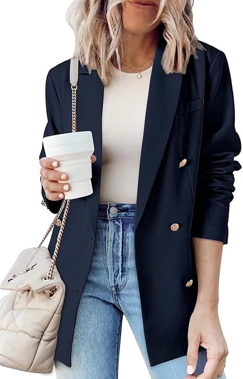 Dokotoo Womens Double Breasted Blazer Jackets Casual Blazers Open Front Long Sleeve Lapel Collar ... | Amazon (US)