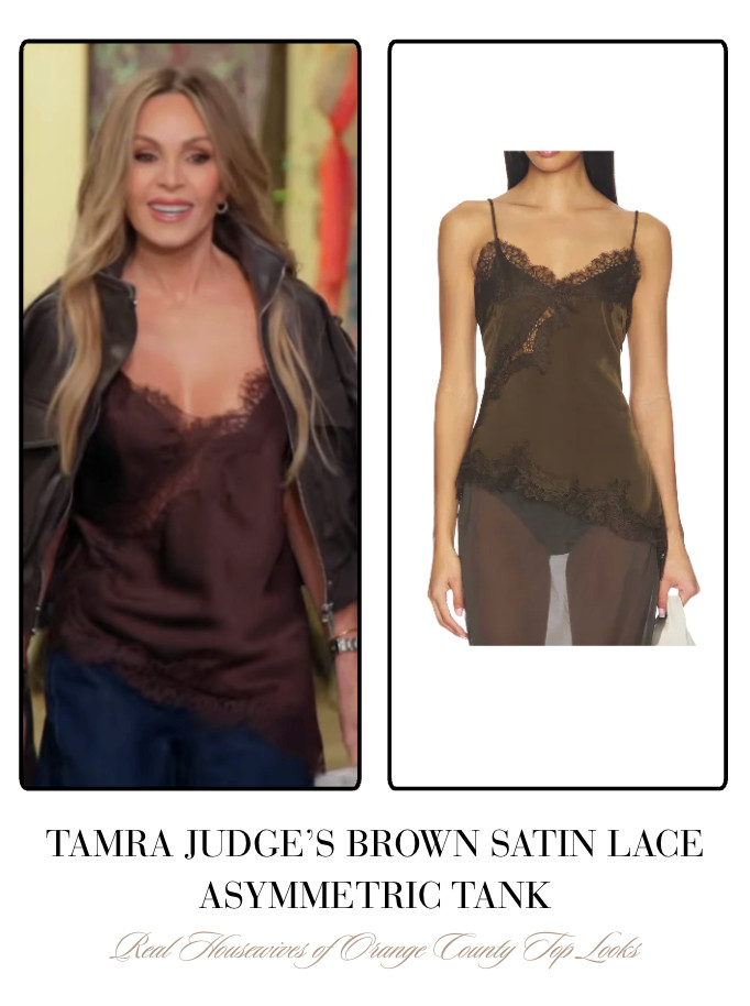 Tamra Judge's Brown Satin Lace Asymmetric Tank Info= @tamrajudge 

 
