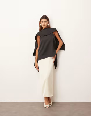 ARRANGE scarf neck square cut column midi dress in mono colourblock | ASOS (Global)
