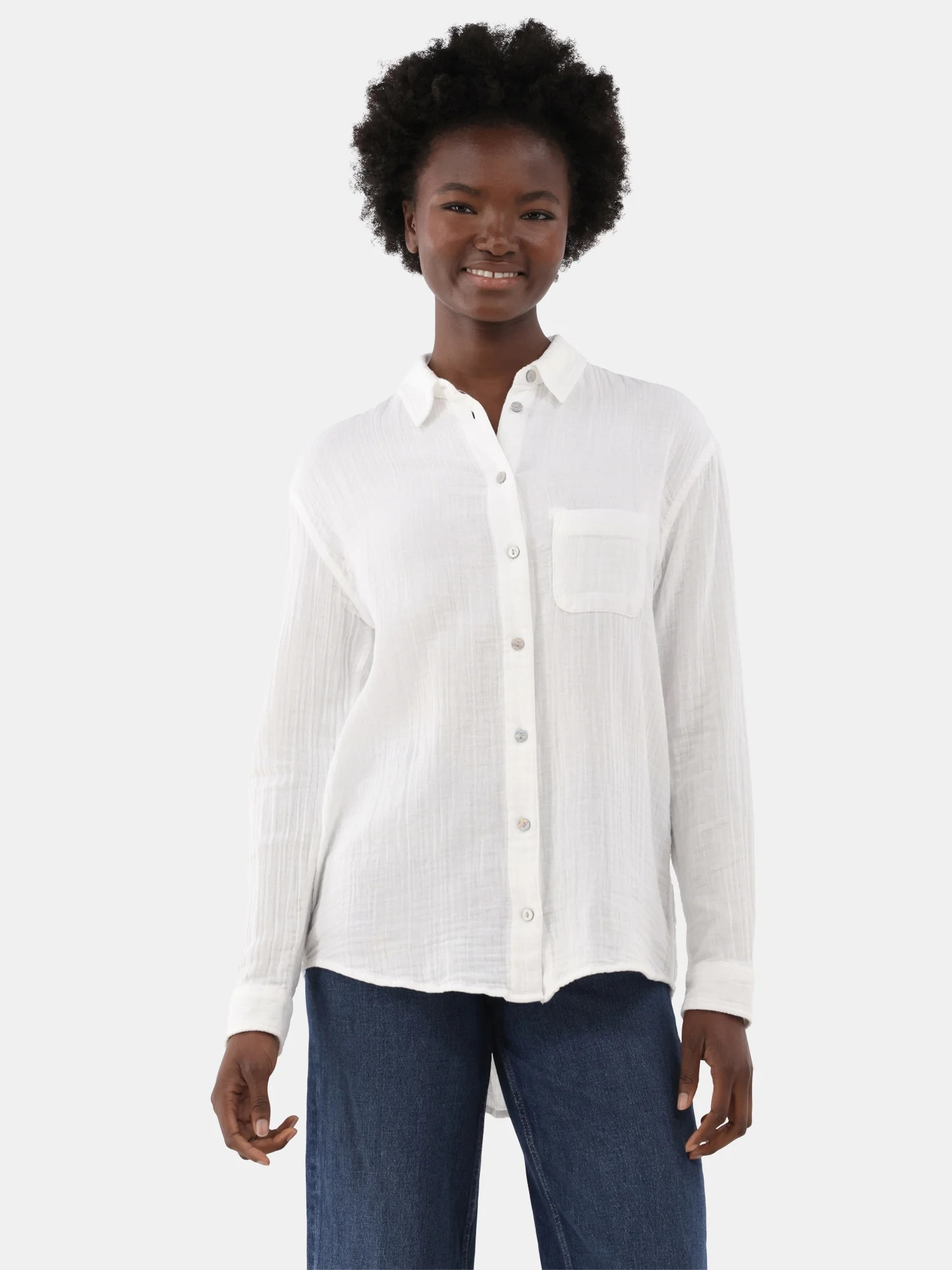 Time and Tru Women's Double Cloth Cotton Shirt, Sizes S-XXXL | Walmart (US)