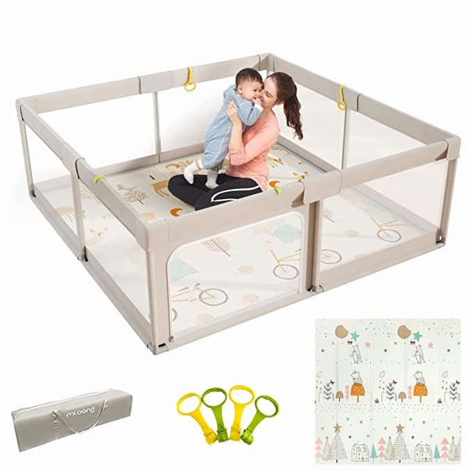 Mloong Baby Playpen with Mat, 59x59 Inches Extra Large Playpen for Babies and Toddlers, Indoor & ... | Amazon (US)