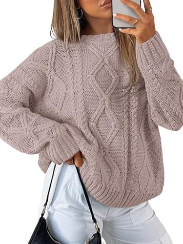 Trendy Queen Women's Oversized Cable Knit Crewneck Sweaters | Amazon (US)