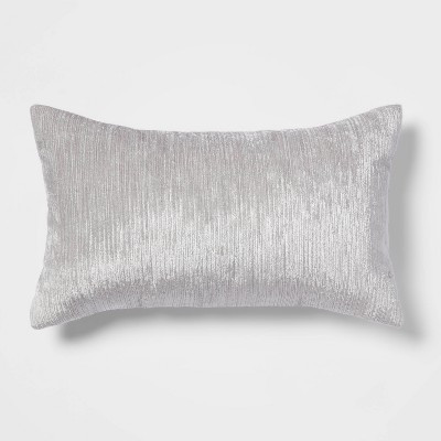 Velvet Rib Textured Lumbar Throw Pillow Gray - Threshold™: Modern Indoor Decorative Cushion, Polyester Fiber Fill | Target