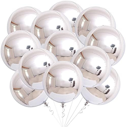 Big, Silver Metallic Balloons Kit - Pack of 12 | Giant 22 Inches 360 Degree Round Silver Mylar Ba... | Amazon (US)