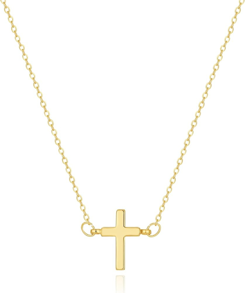 Rotnso Cross Necklace for Women 14K Gold Silver Plated Sideways Cross Necklace Set Dainty Simple ... | Amazon (US)