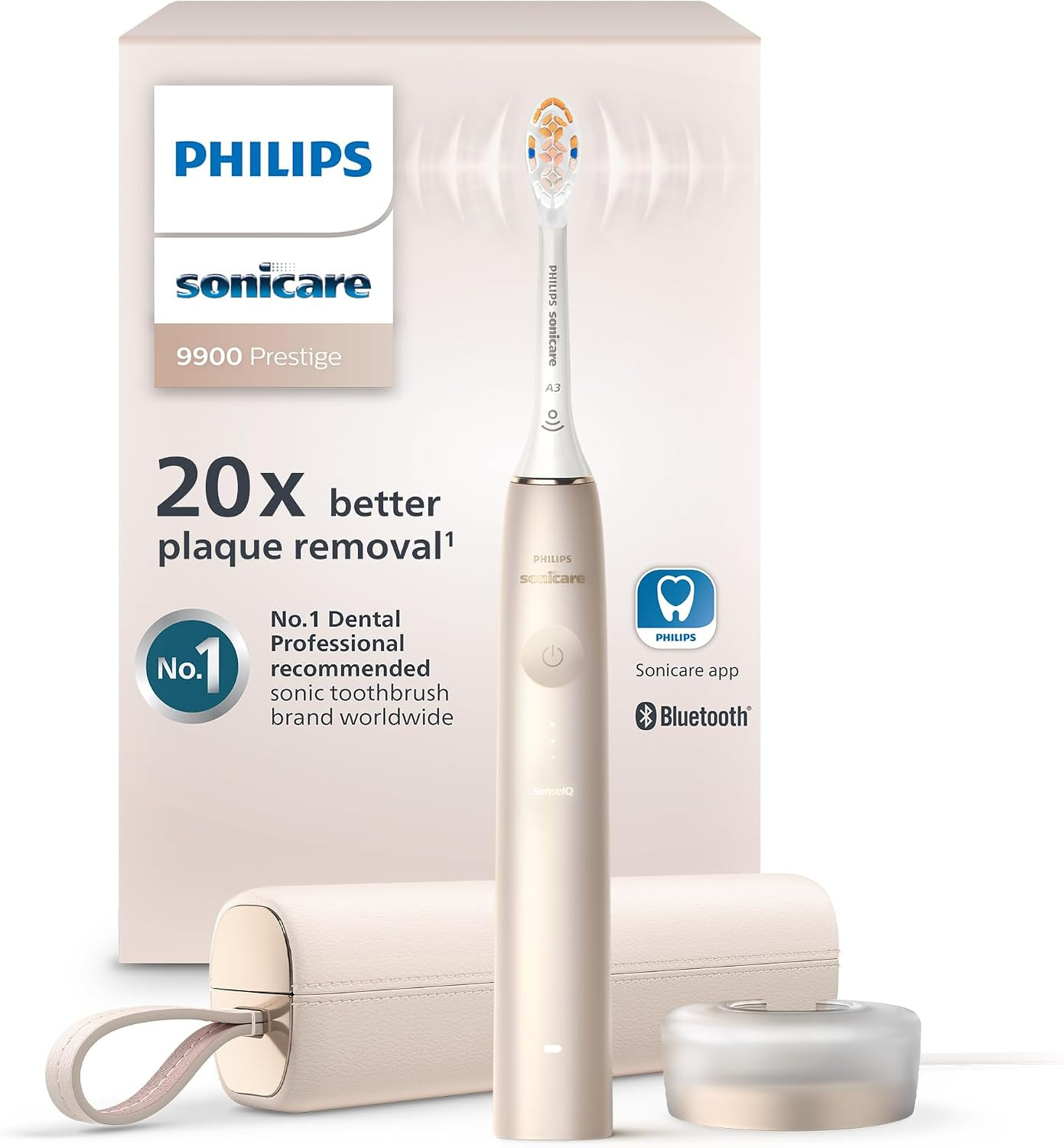 Philips Sonicare 9900 Prestige Electric Toothbrush, 1 Brush Head, Champagne | Amazon (US)