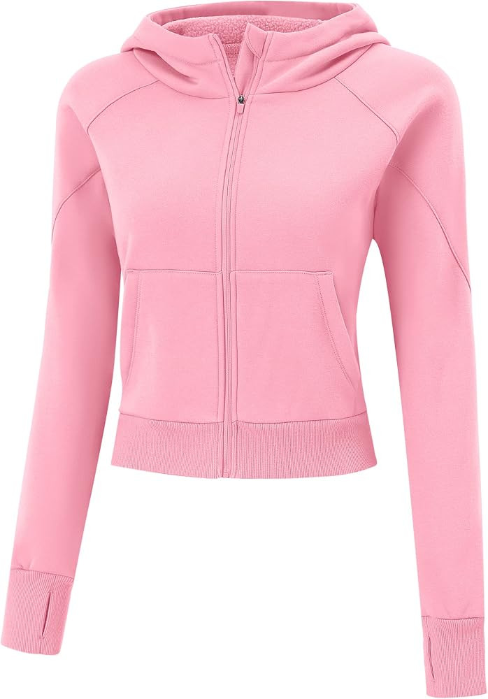 GymSmart Womens Oversized Full Zip Up Hoodie with Thumb Holes Fleece Lined Collar Long Sleeve Cro... | Amazon (US)