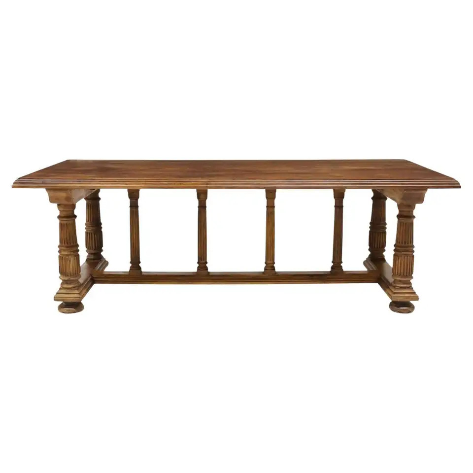 Antique French Neoclassical Carved Walnut Colonnade Table | 1stDibs