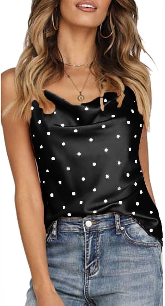 YOMXL Satin Silk Tank Tops Women Polka Dot Cami Top Summer Sleeveless Basic Strappy Camisole Comfy V | Amazon (US)