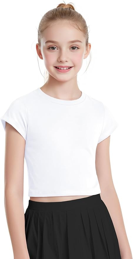 Auranso Girls Crop Tops Summer Short Sleeve Round Neck T Shirts Basic Tee for Kids | Amazon (US)