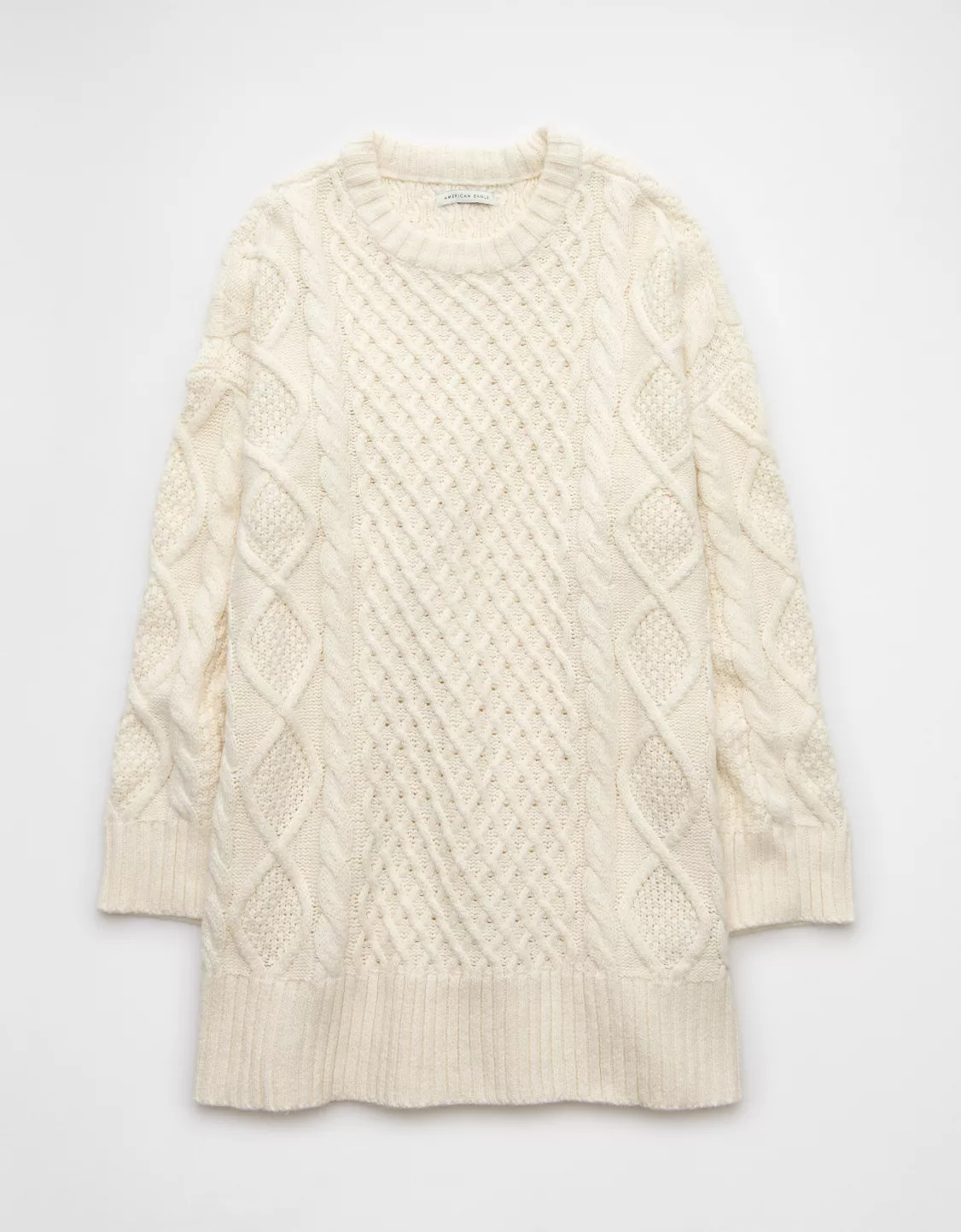 AE Long-Sleeve Cable Knit Sweater Mini Dress | American Eagle Outfitters (US & CA)