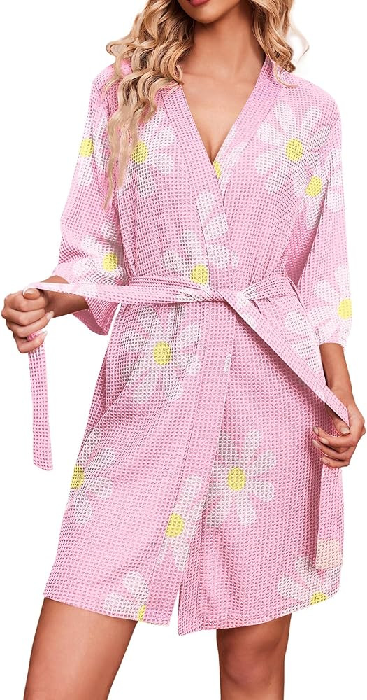 Ekouaer Robes for Women Waffle Knit Bathrobe Soft Lightweight Knee Length Loungewear S-XXL | Amazon (US)