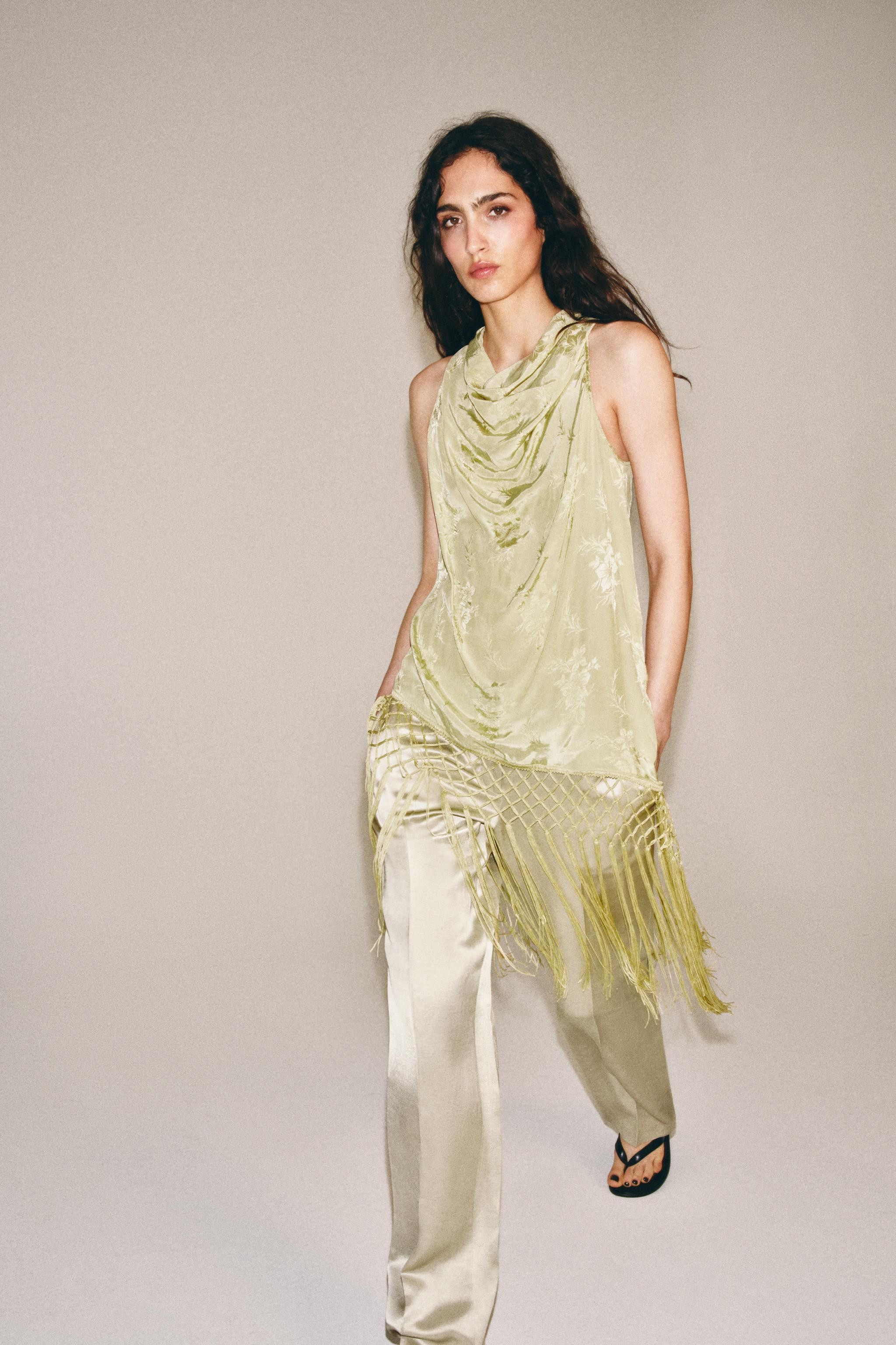 ZW COLLECTION FRINGED JACQUARD TOP | Zara US