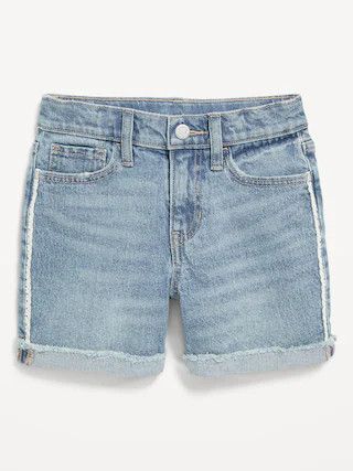 High-Waisted Roll-Cuffed Lace-Sides Jean Midi Shorts for Girls | Old Navy (US)
