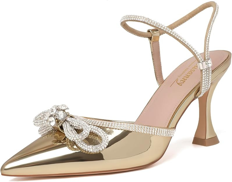 Women's Wedding Shoes Glitter Sparkly Pointed Toe Strappy High Heels Sexy Ankle Strap Pumps Brida... | Amazon (US)