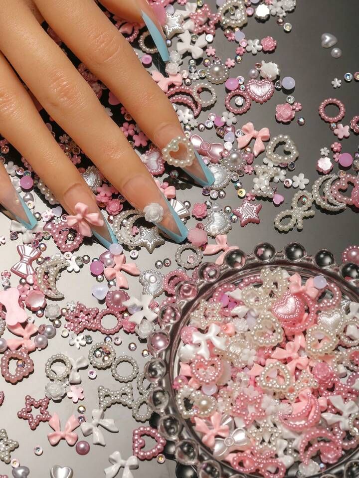 1200pcs Assorted Pearl 3D Nail Charm Pink Multi Shape Heart Bow Nail Charm Mixed Heart Star Bow R... | SHEIN
