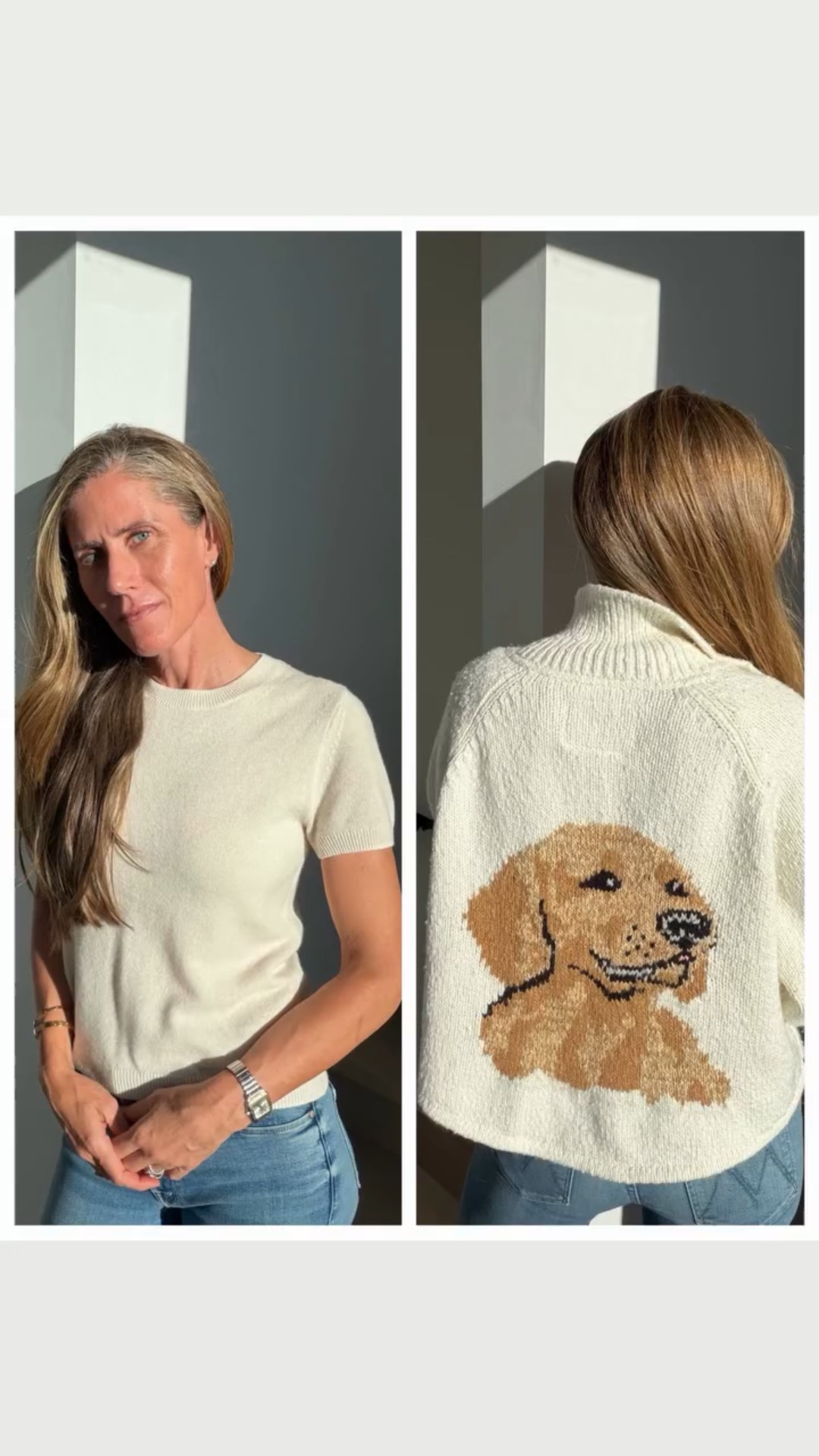 Completely obsessed with this new cardigan — soft, oversized, and just the right amount of slouch. I even sized up for a roomier feel. The cream color is gorgeous, and the retriever on the back might just be my favorite part. (Dog lovers, you get it.)

It’s from Pilcro — an Anthropologie exclusive brand that somehow makes “effortless” look intentional.

Wearing it here with my cashmere tee from Quince, which I love so much I immediately bought more. 

Comment “LTK” for all the details on both.