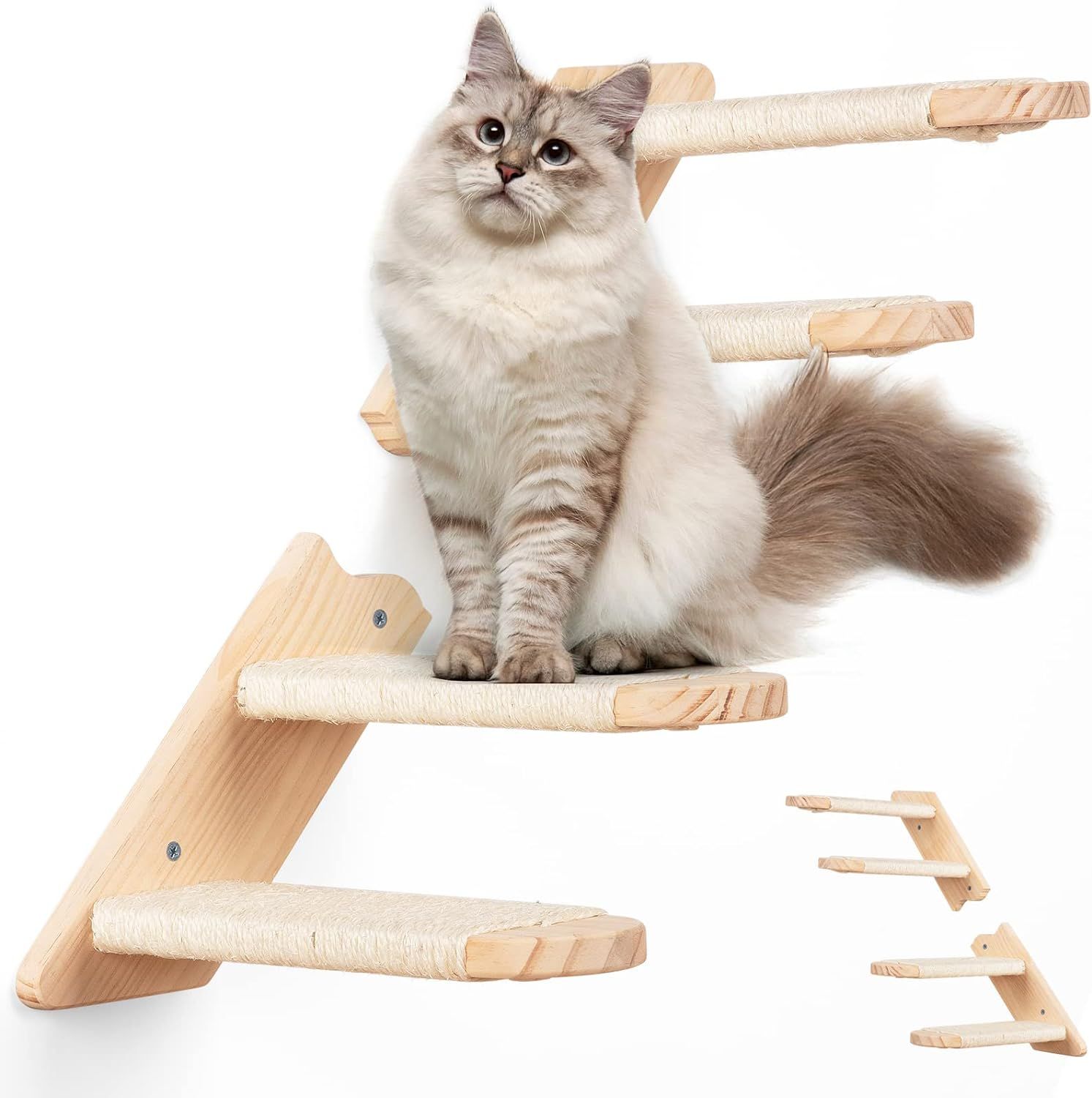 BEBOBLY Cat Climbing Shelf Reversible Wall Mounted Cat Stairs Ladder, Four Step Cat Stairway with... | Amazon (US)