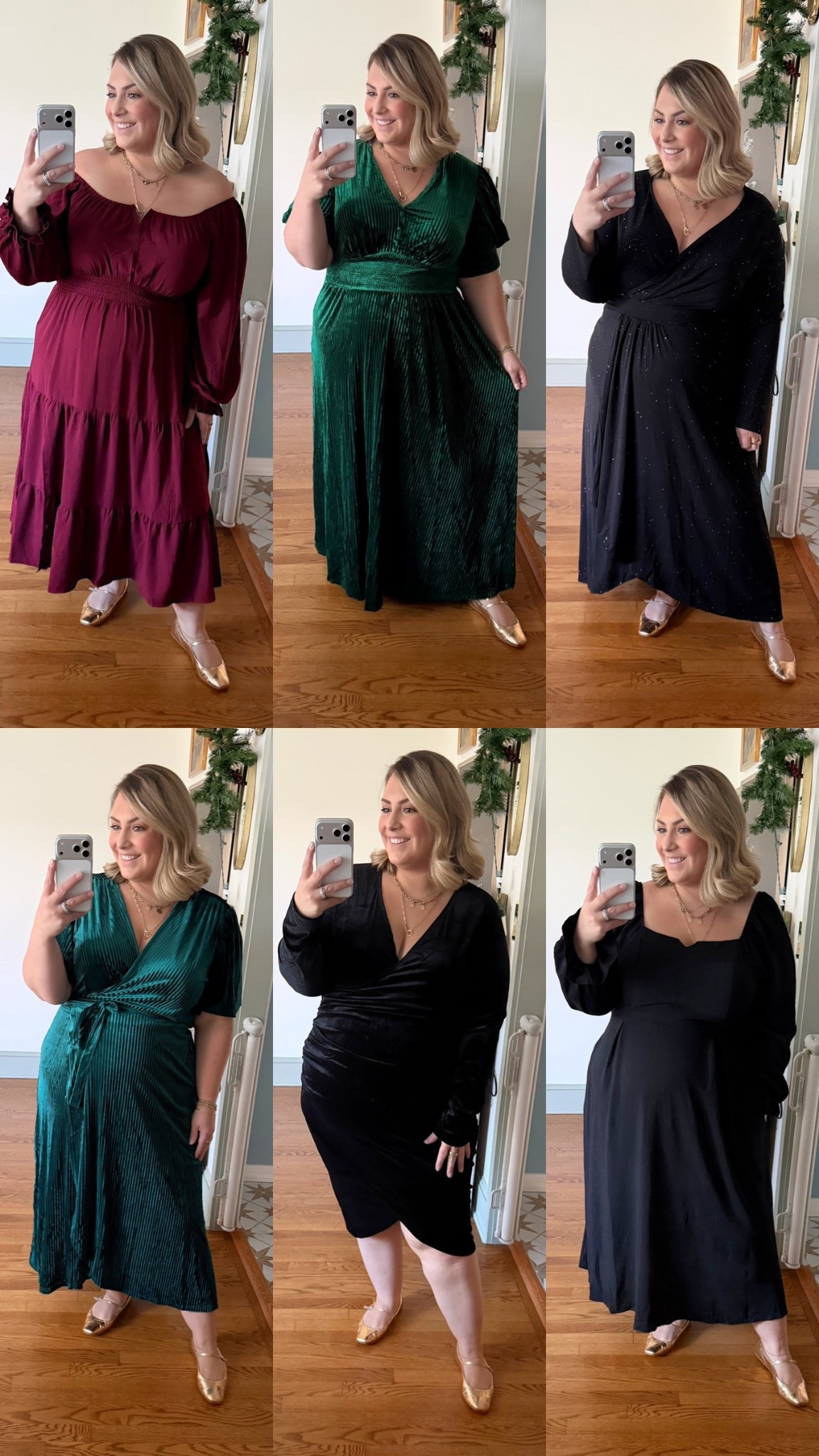 Amazon Holiday Dresses 🎄
Burgundy Dress: 3X
Green Stripe Velvet: 22
Sparkle Black Dress: 22
Green Velvet Wrap: 22
Black Velvet: 3X
Black Square Neck Dress: 3X
Green Tiered Dress: 20 

#LTKSeasonal #LTKHoliday #LTKPlusSize