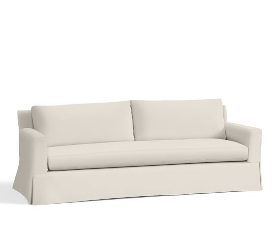 York Square Arm Grand Sofa with Bench Cushion Slipcover, Twill Cream | Pottery Barn (US)