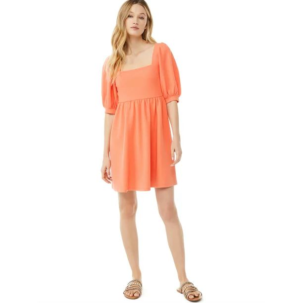 Scoop Women's Babydoll Dress with Puff Sleeves | Walmart (US)