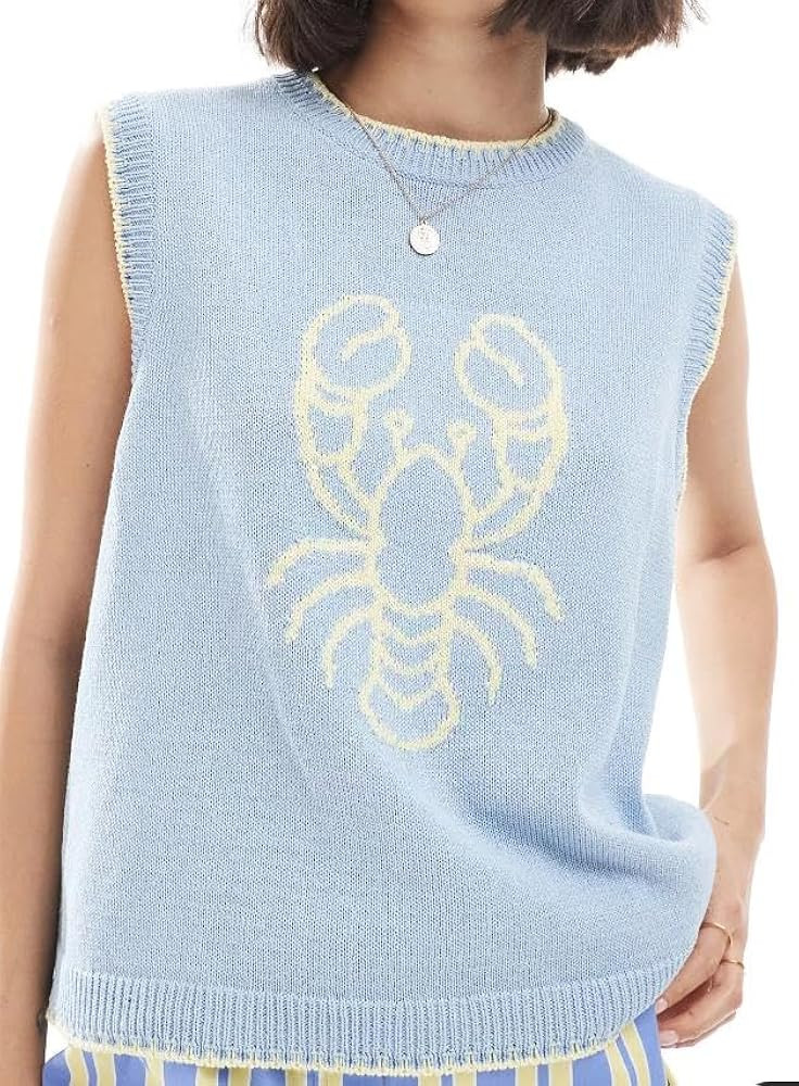 Giraropa Women Ribbed Knit Sweater Vest Contrast Color Sleeveless Crew Neck Loose Fit Pullover Ta... | Amazon (US)