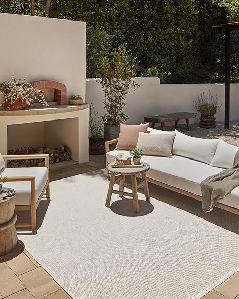 Loloi Amber Lewis x Loloi Malibu Collection MAB-01 Ivory / Dove, 7'-8" x 10', Indoor/Outdoor, Are... | Amazon (US)