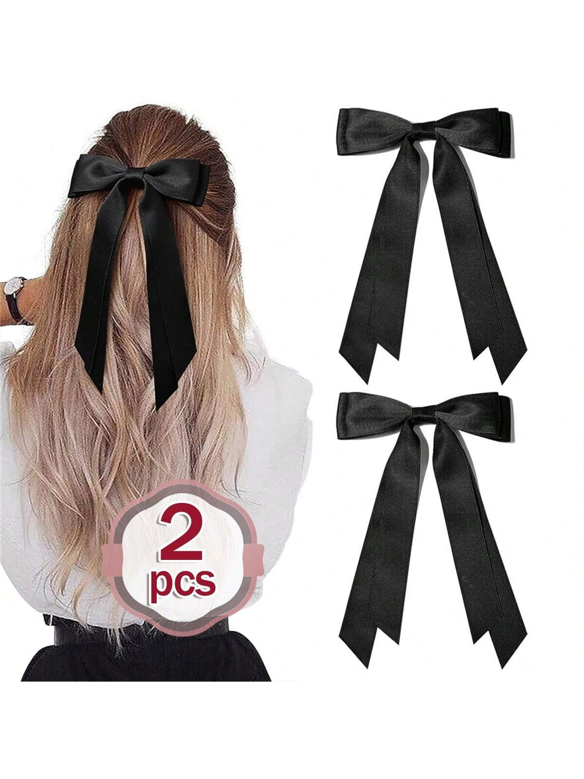 2pcs Large Hair Bows for Girls, Bmobuo Satin Double Layer Big Hair Bows Clips Bowknot Hair Barret... | SHEIN