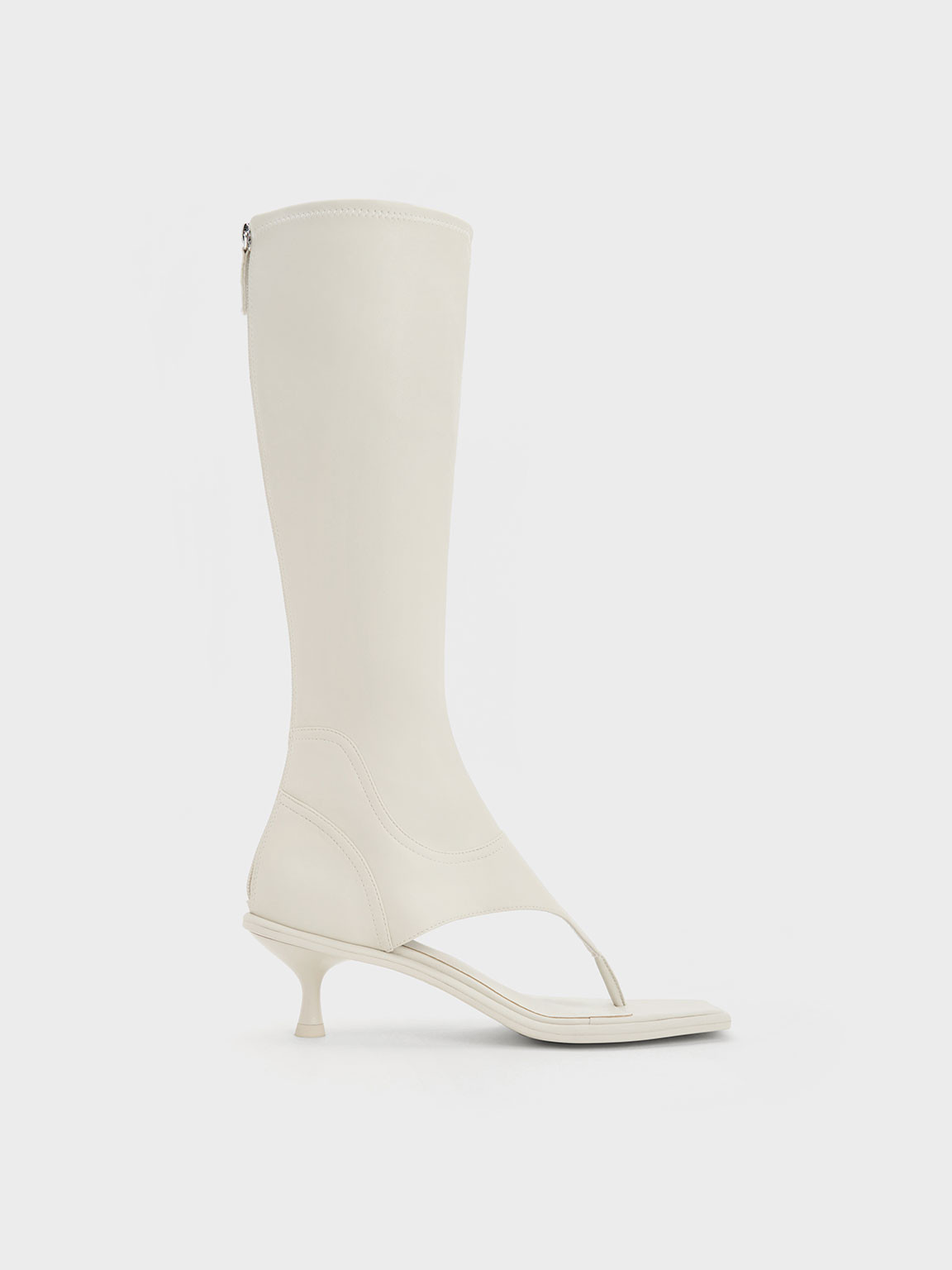 Kitten Heel Thong Knee-High Boots
 - Chalk | Charles & Keith EU