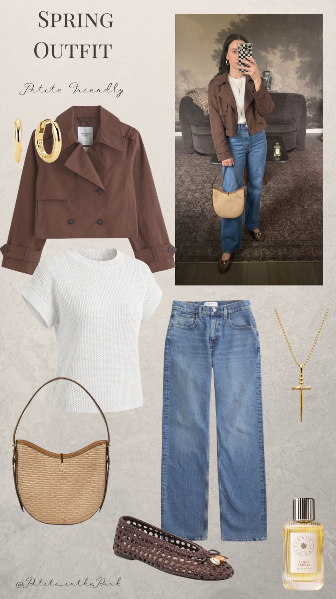 Spring petite outfit  

Spring outfit, spring trends, casual spring outfit, petite spring outfit, spring fashion, spring style, petite style, petite spring style, casual petite outfit, minimal outfit, minimal spring outfit, trench coat, petite coat, brown coat, sweater , white sweater,  high waisted pants, petite pants, jeans , flats, brown flats, leather flats, shoulder bag, rattan bag, tan bag, tan purse, gold earrings, gold hoop earrings, gold necklace, beaded necklace minimal jewelry  #casualoutfit #petiteoutifts #springoutfits #springoutfits2026 #springtrends 
