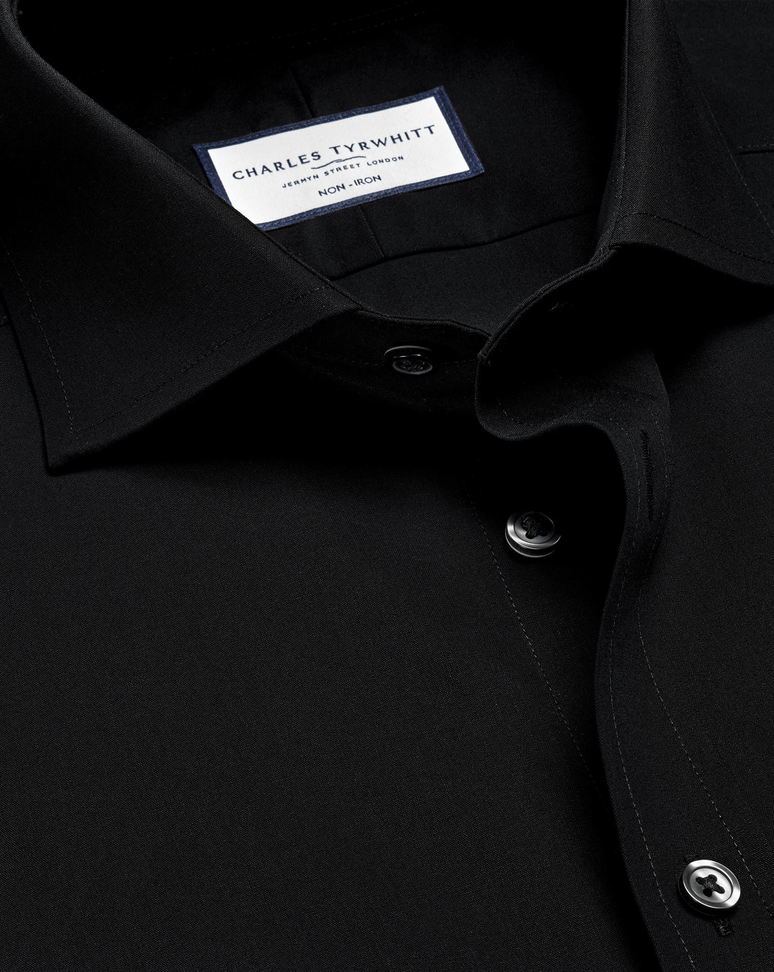 Spread Collar Non-Iron Stretch Poplin Shirt - Black | Charles Tyrwhitt