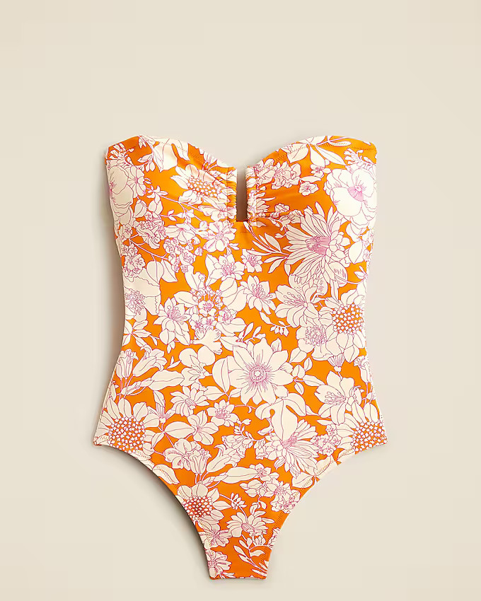 Strapless underwire one-piece swimsuit in orange floral | J. Crew US
