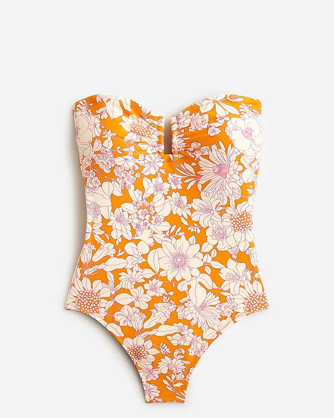 Strapless underwire one-piece swimsuit in orange floral | J.Crew US
